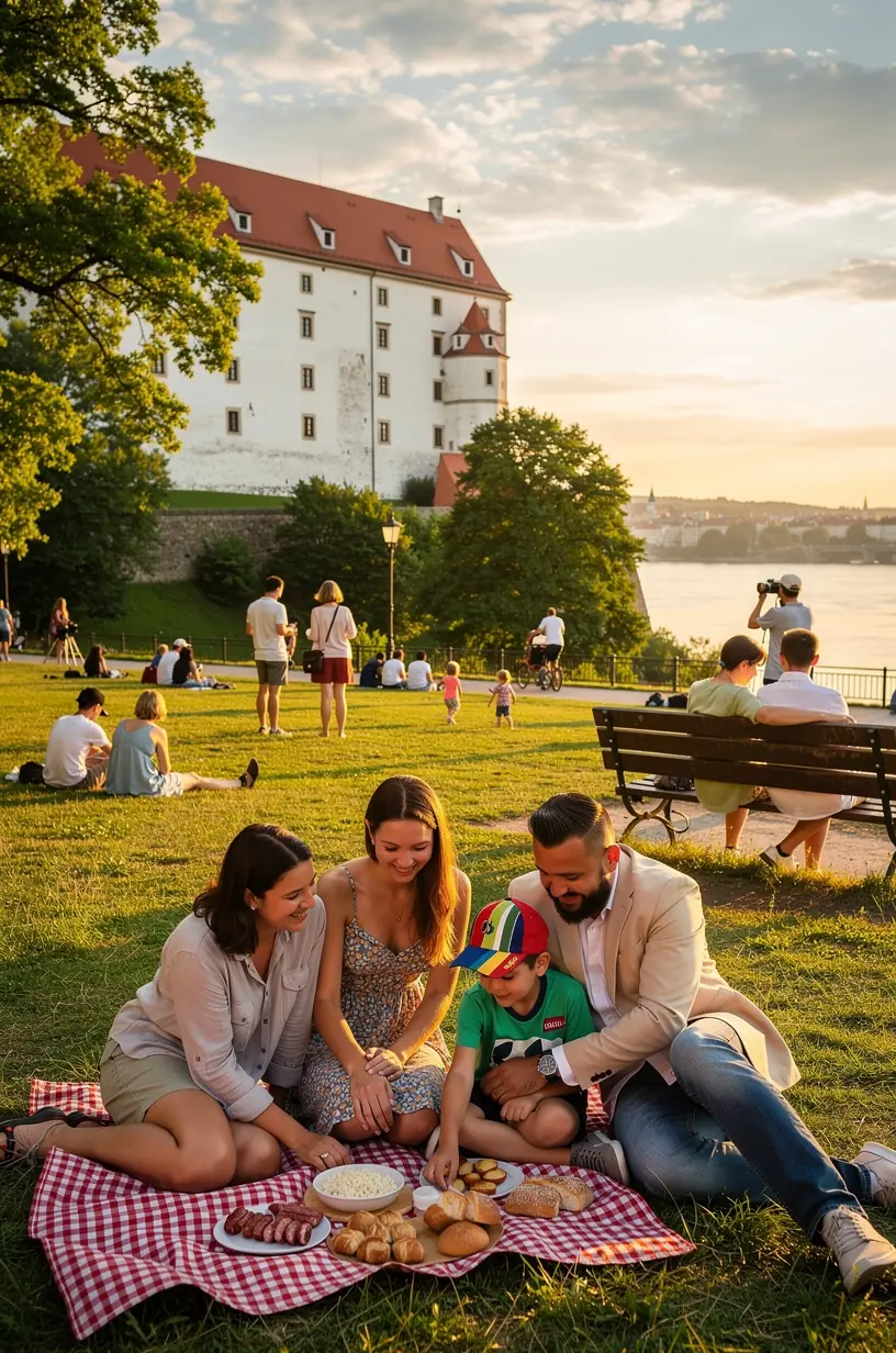Tourists enjoying a guided walking tour through a charming Slovak village known for its cultural heritage.